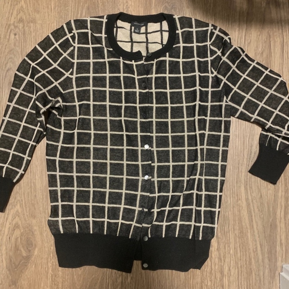 Ann Taylor Cotton Checkered Cardigan